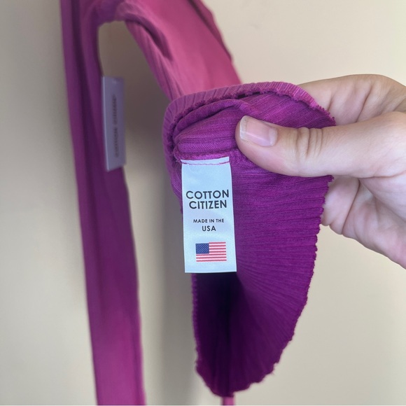 NWT Cotton Citizen Magenta Ibiza Polo overdyed ribbed v-neck long sleeve Medium - Picture 5 of 6